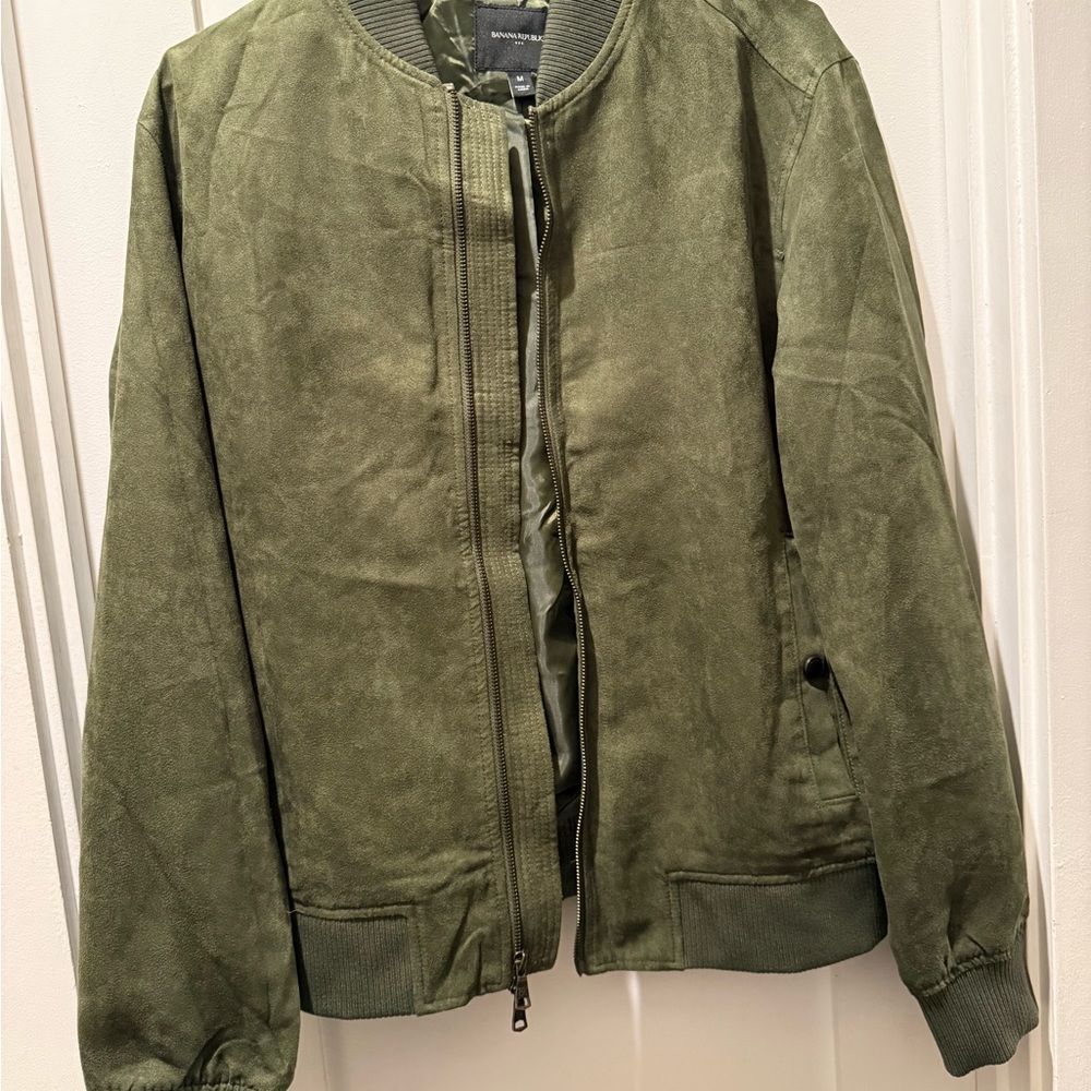 Banana Republic Factory Green Bomber Jacket with Ribbed Details